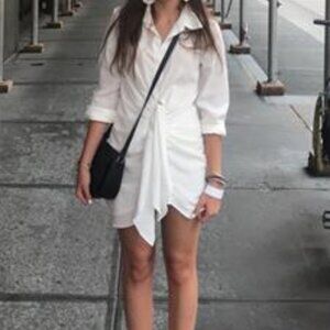 Long Sleeve White Linen Blend Mini Dress